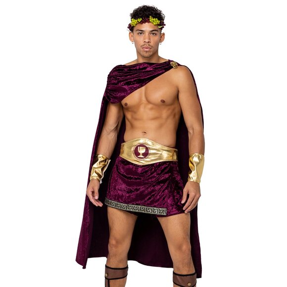 God of Wine Costume Velvet Cape Skirt Grape Headband Dionysus Bacchus Large